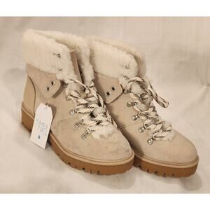 Time and Tru Women's Size 9 NWT Beige Hiker Boots Faux Fur Memory Foam